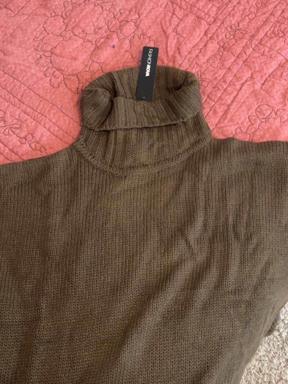 Fashion Nova Olive Brown Ribbed Turtleneck Sweater